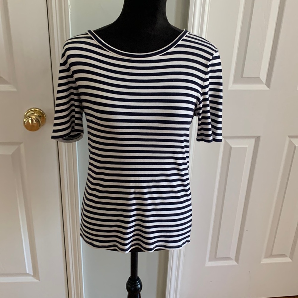 J. Crew Perfect Fit Navy Stripe Crew Neck Tee- Size M